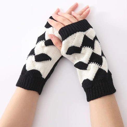 Autumn Winter Knitting Flower Colorful Wool Men Women Half-Finger Warm Gloves