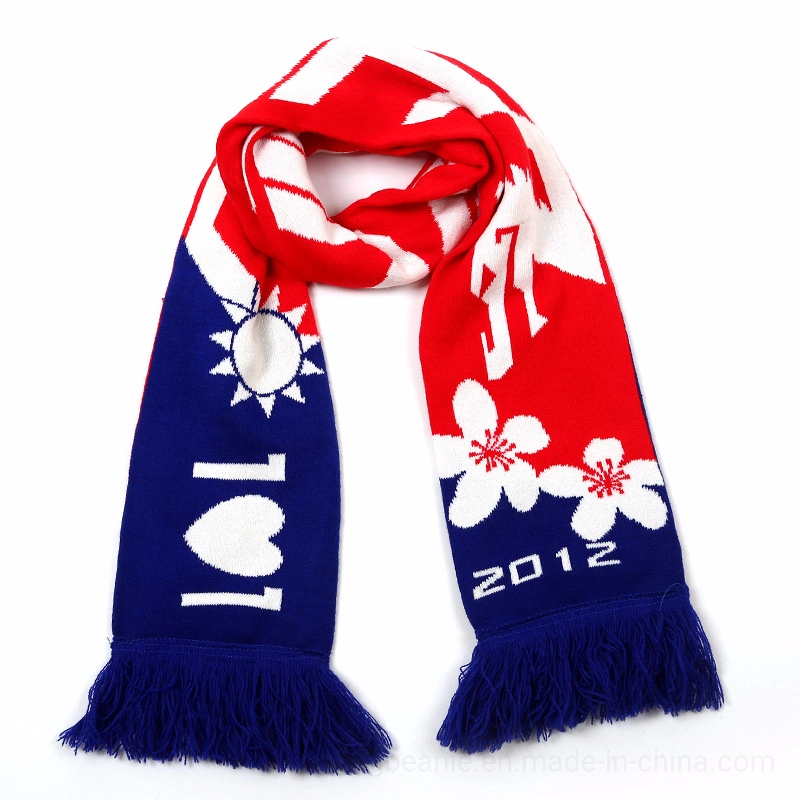 Sublimation Printing Acrylic Polyester Winter Knit Jacquard Football Soccer Fan Scarf