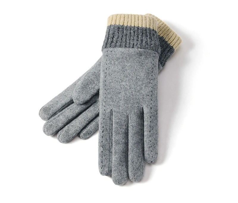 Autumn and Winter Knitted Women&prime;s Touch Screen Plus Velvet Thickened Windproof and Cold-Proof Warm Cashmere Gloves