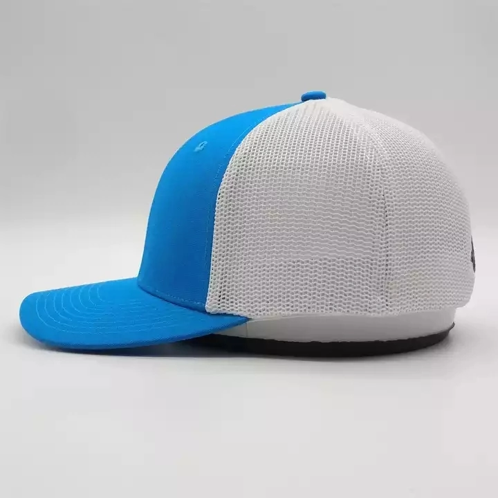 OEM Factory Custom Breathable Gorras Caps Flex Fit Mesh Back Blue 6 Panel Blank Plain Fitted Trucker Hats