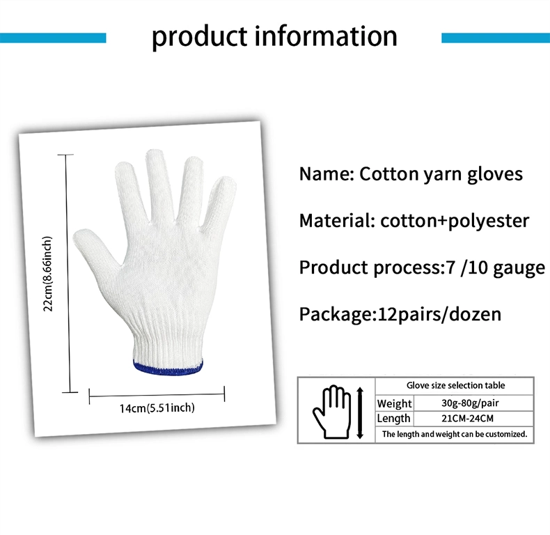 China Wholesale 7/10gauge White Mittens Safety/Work Glove Working Guantes Cotton Knitted Gloves