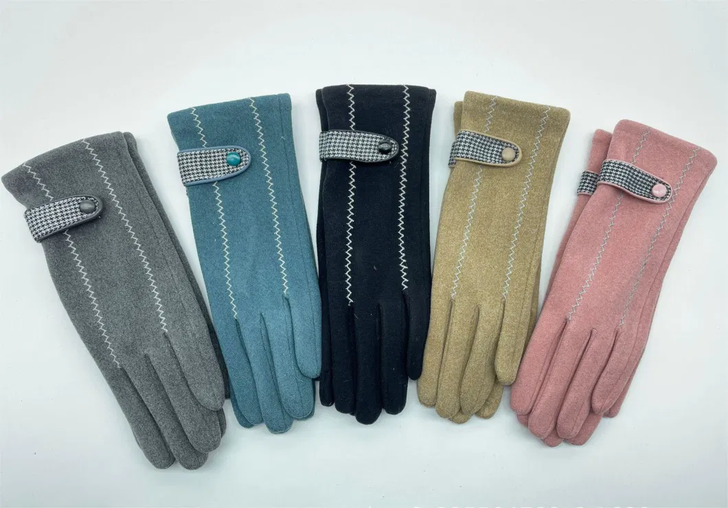 Knitted Velvet Embroidered Button Warm Fashion Women Velvet Touch Screen Gloves