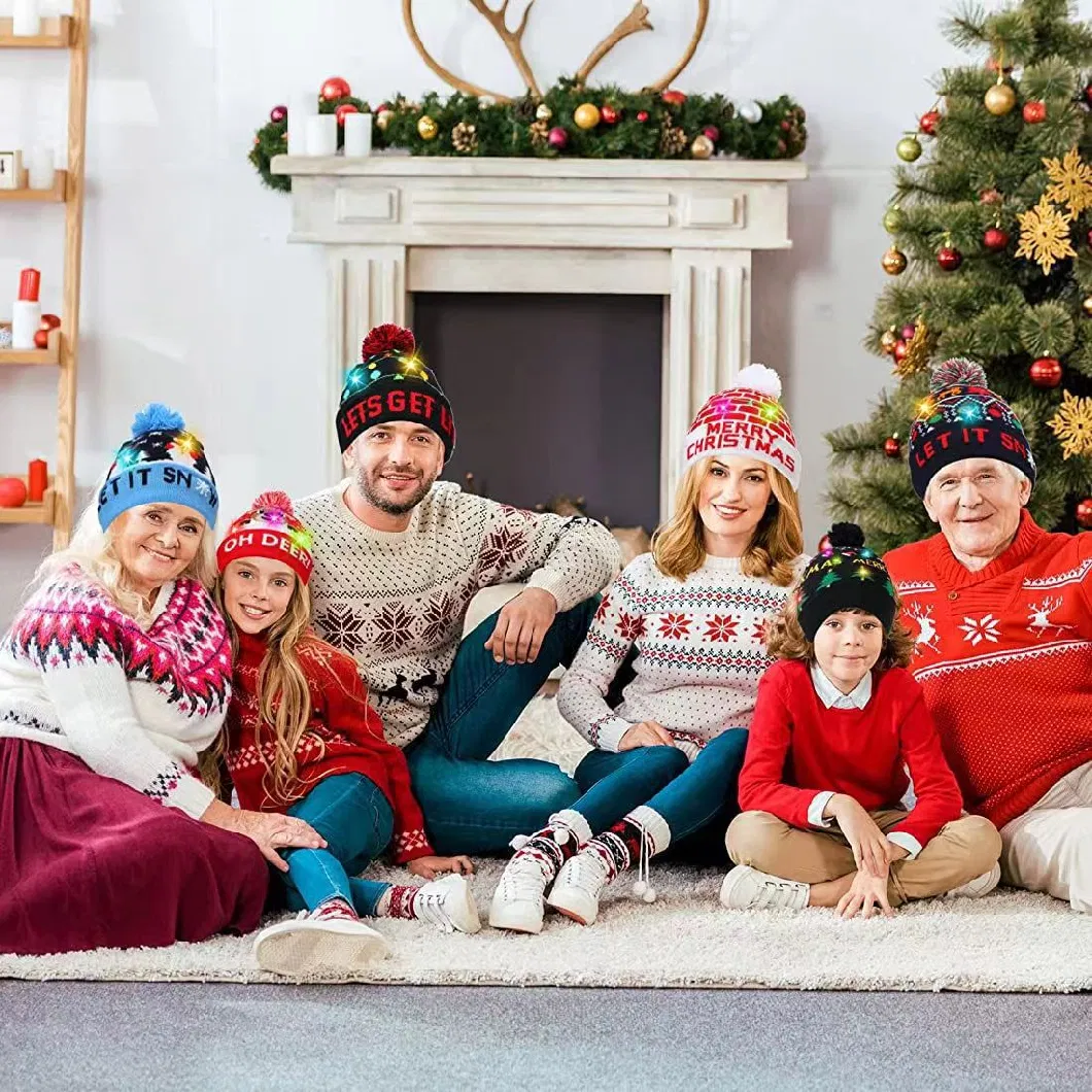 Christmas LED Light up Hat LED POM POM Hat with Gingerbread Man