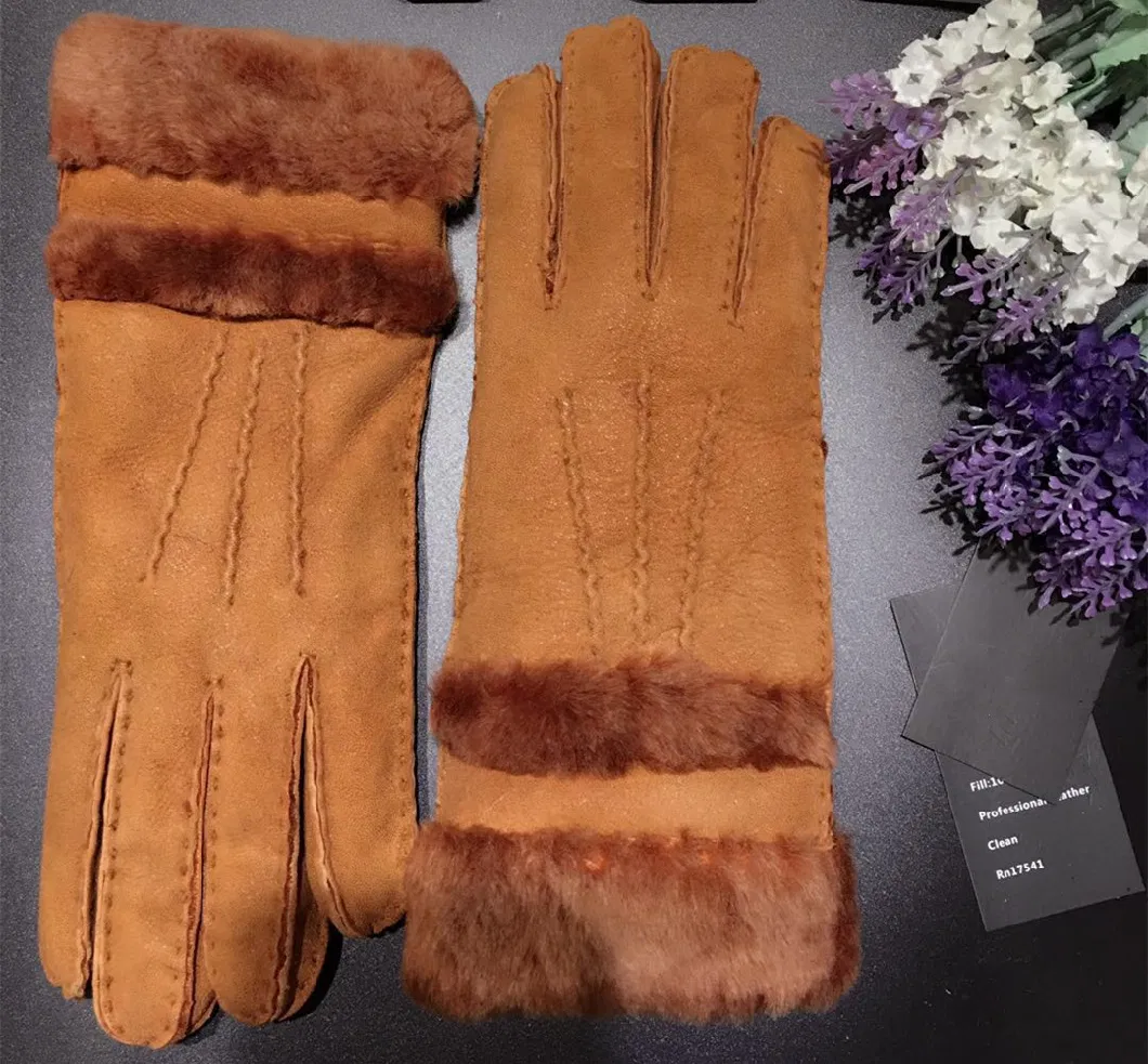 Best Selling Shearling Sheepskin Knit Mittens with Real Fox Hair