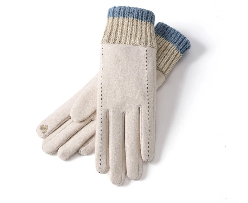 Autumn and Winter Knitted Women&prime;s Touch Screen Plus Velvet Thickened Windproof and Cold-Proof Warm Cashmere Gloves