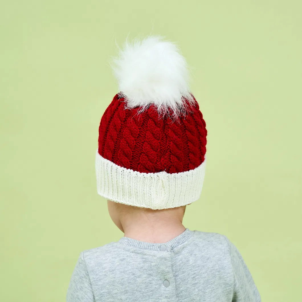 Wholesale Knitted Christmas Pompom Skull Custom Logo Baby Children&prime;s New Year Hats