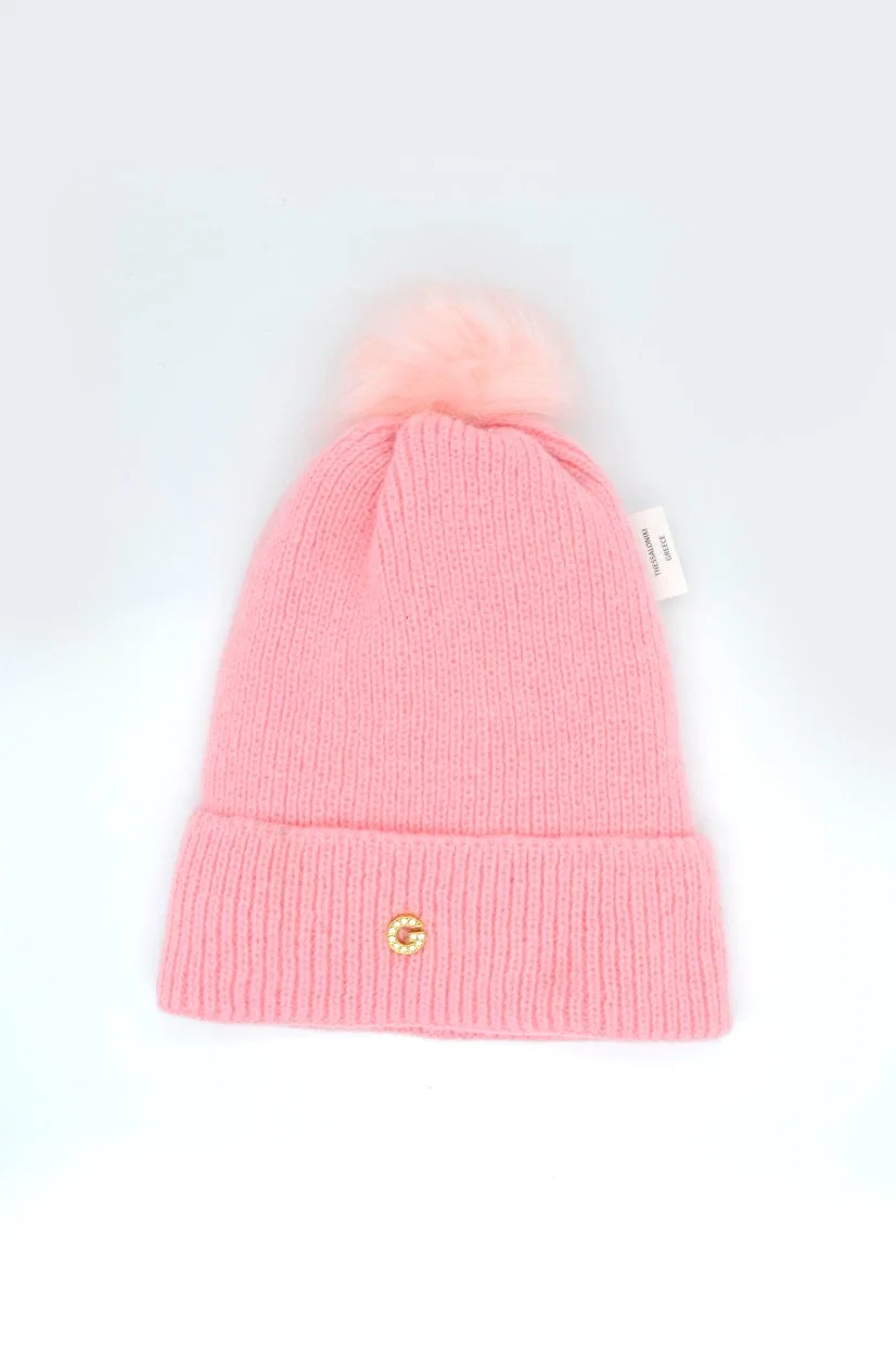 Warm Plain POM POM Beanie Winter Hats with Metal Logo