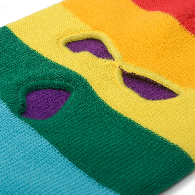 Fashion Colorful Strips Knitted Full Face Cover 3-Hole Ski Balaclava Winter Balaclava