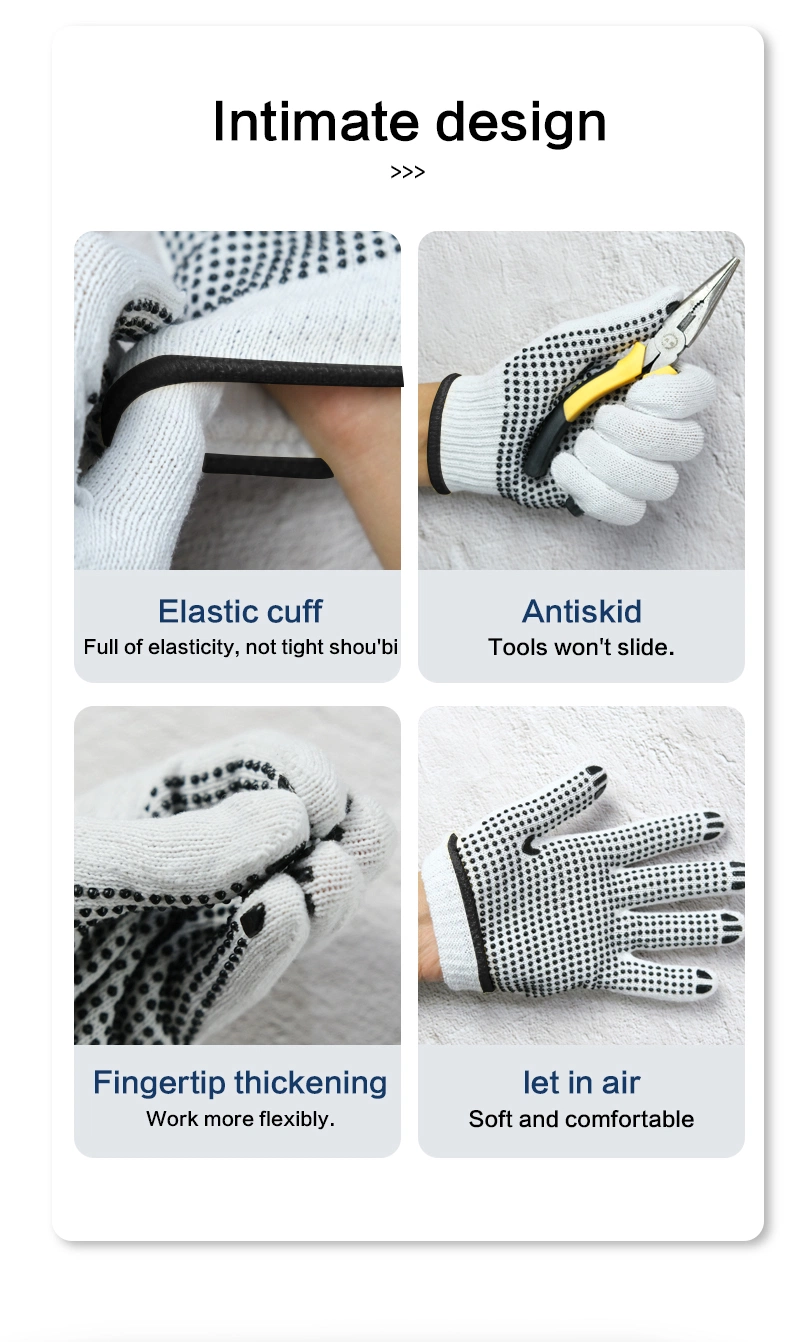 China Wholesale Safety Work Glove Labor/Working Guantes PVC Dotted/Dots Cotton Knitted Gloves