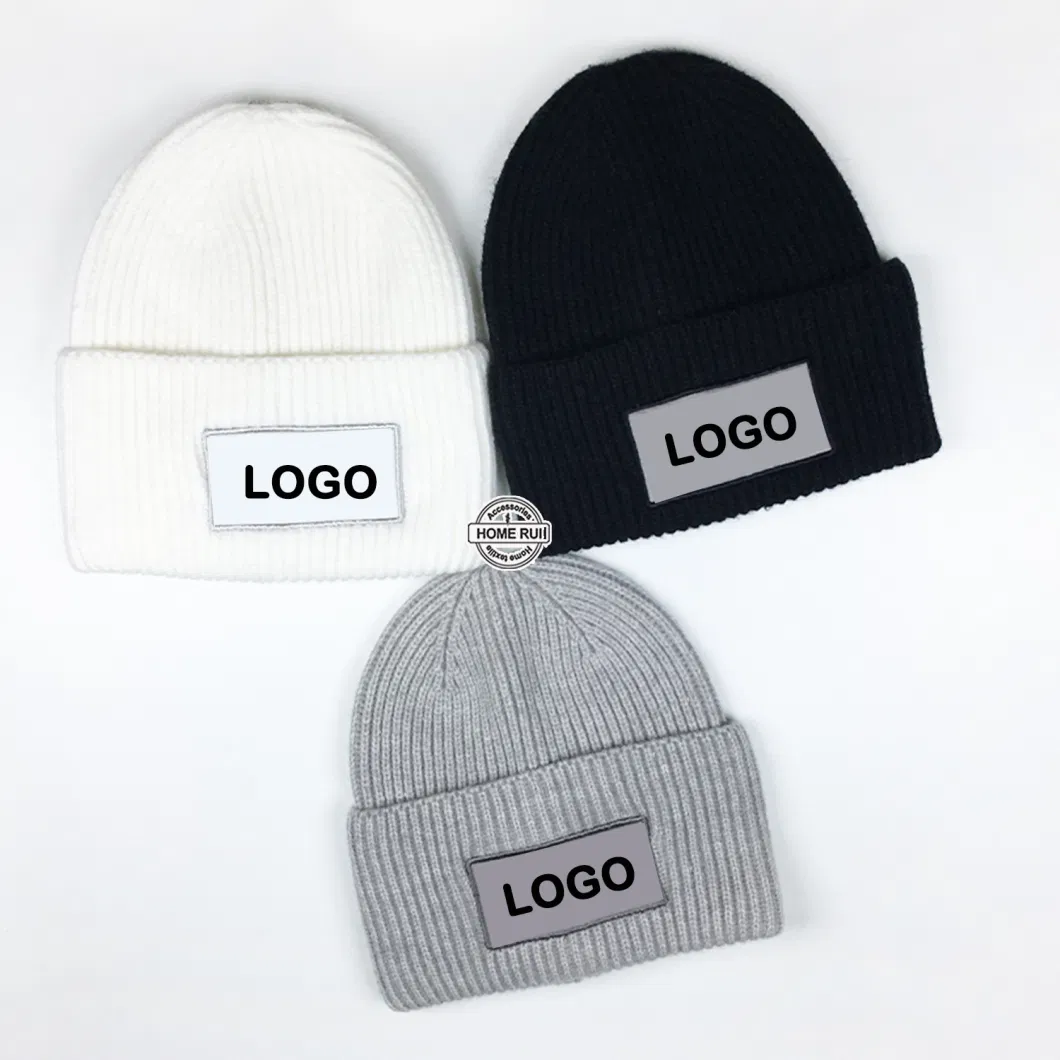 Manufacturers Custom Logo Beanies for Women Men Unisex Knitted Hats Embroidered Letter Patch Ribbed Chunky Knit Winter Caps