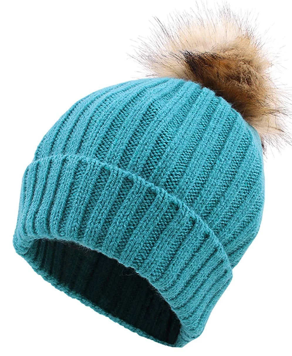 Acrylic Unisex Winter Warm Chunky Slouchy Comfortable Beanie Knit Hat Woman Sex with POM POM