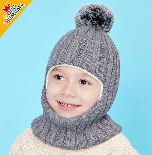 Winter Child Knitted Warm Hat and Fleece Lining Neck Warmer Scarf Set for Kids