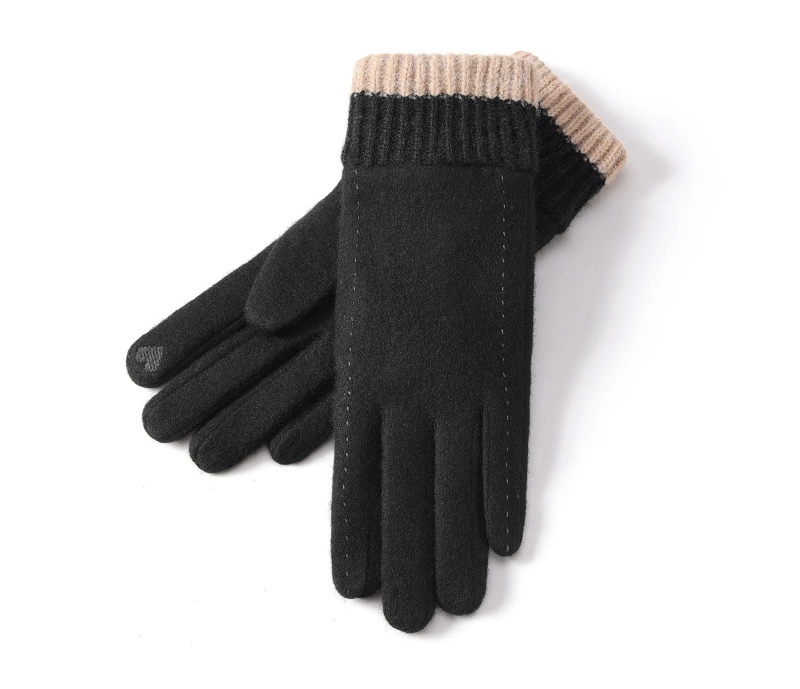 Autumn and Winter Knitted Women&prime;s Touch Screen Plus Velvet Thickened Windproof and Cold-Proof Warm Cashmere Gloves