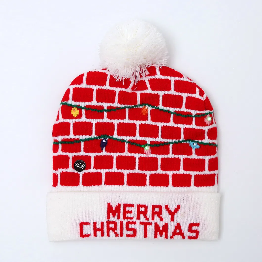 Christmas LED Light up Hat LED POM POM Hat with Gingerbread Man