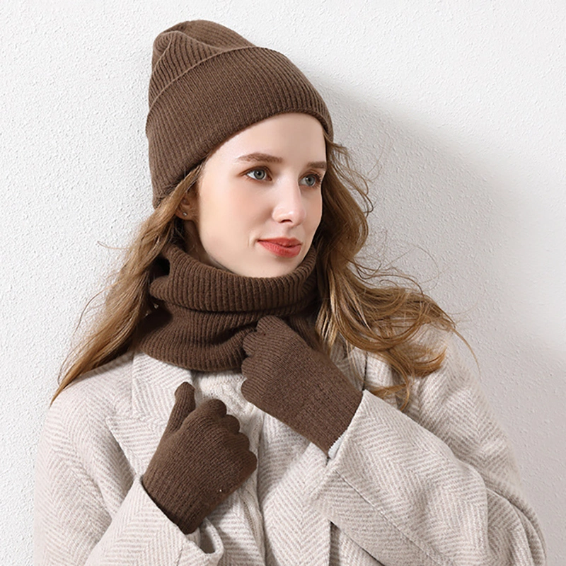 Warm Women 100% Merino Wool Winter Scarf Beanie Hat and Glove