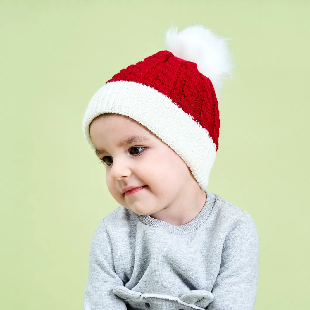 Wholesale Knitted Christmas Pompom Skull Custom Logo Baby Children&prime;s New Year Hats