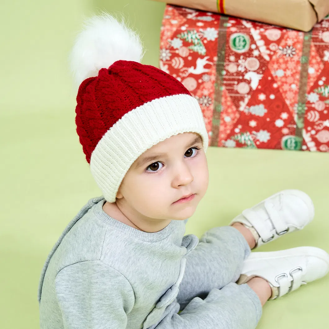 Wholesale Knitted Christmas Pompom Skull Custom Logo Baby Children&prime;s New Year Hats