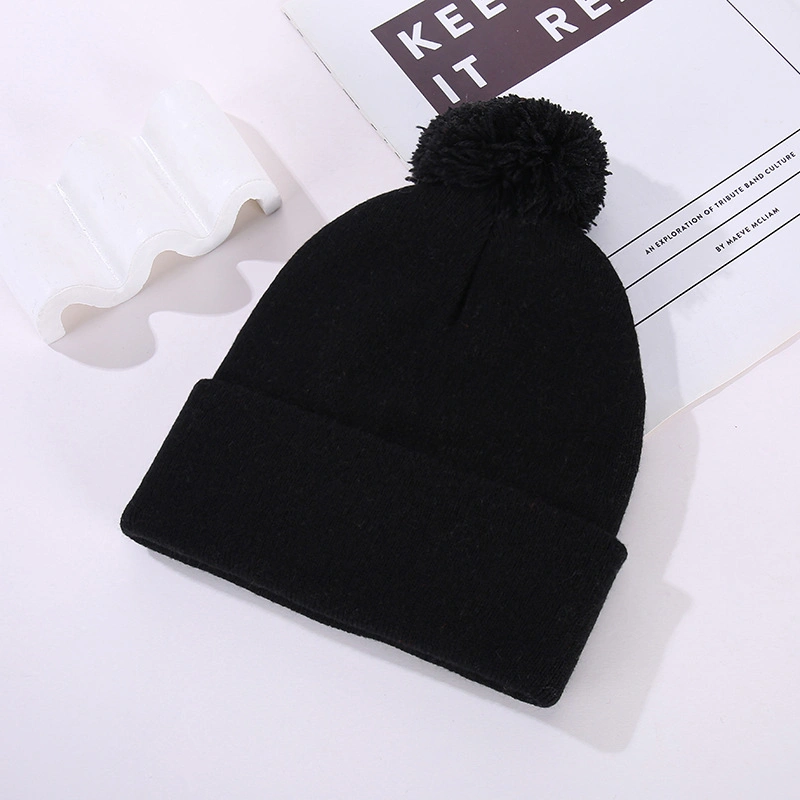 China Factory Solid Plain Acrylic Cap Winter Warm Beanie Hat with POM POM