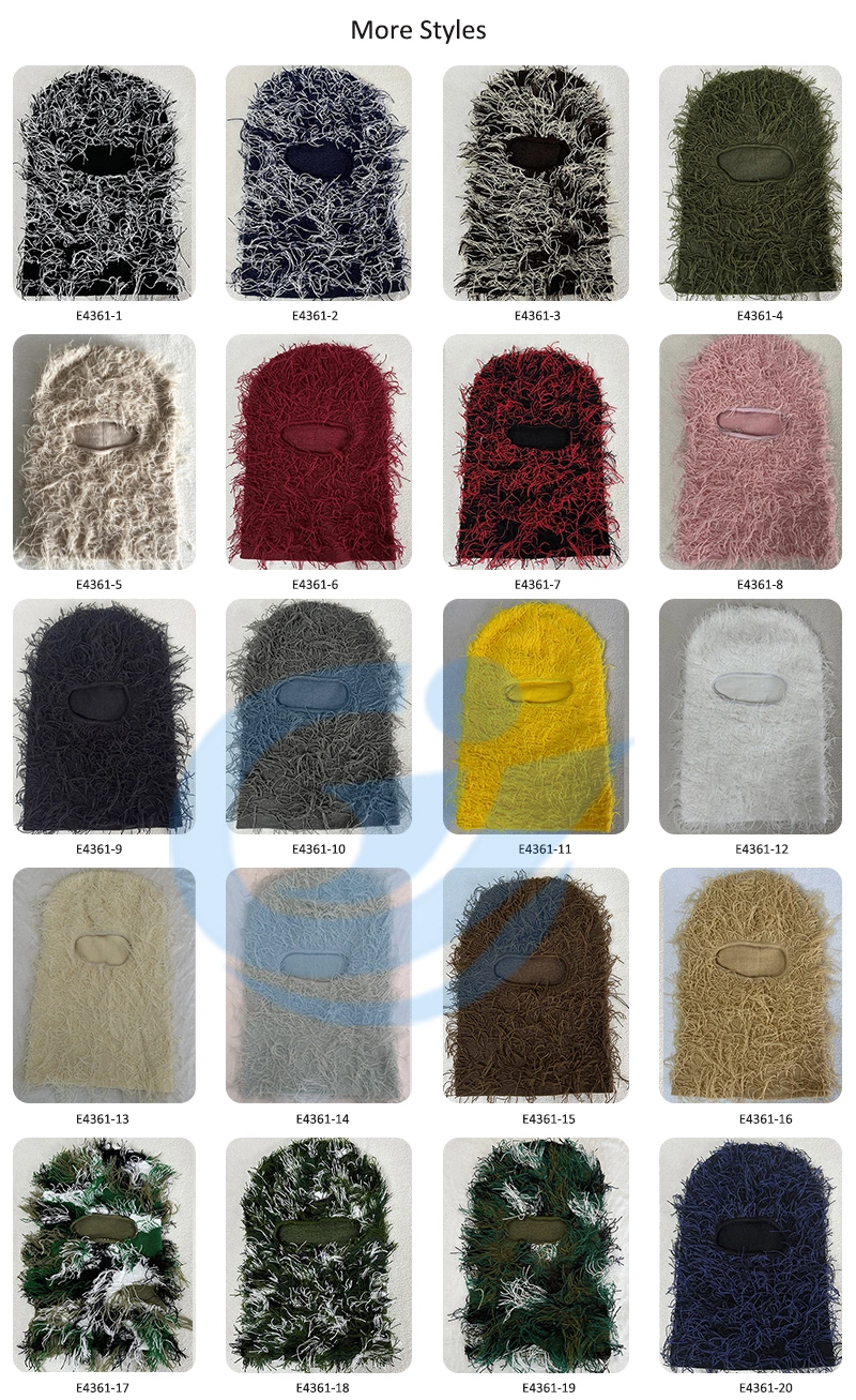 Wholesale Custom Distressed Fuzzy Grassy One Hole Knit Face Cover Ski Mask Balaclava Beanie Skimask