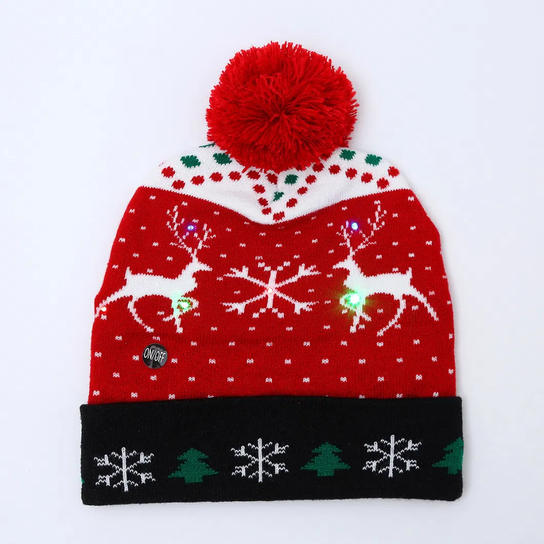 Christmas LED Light up Hat LED POM POM Hat with Gingerbread Man