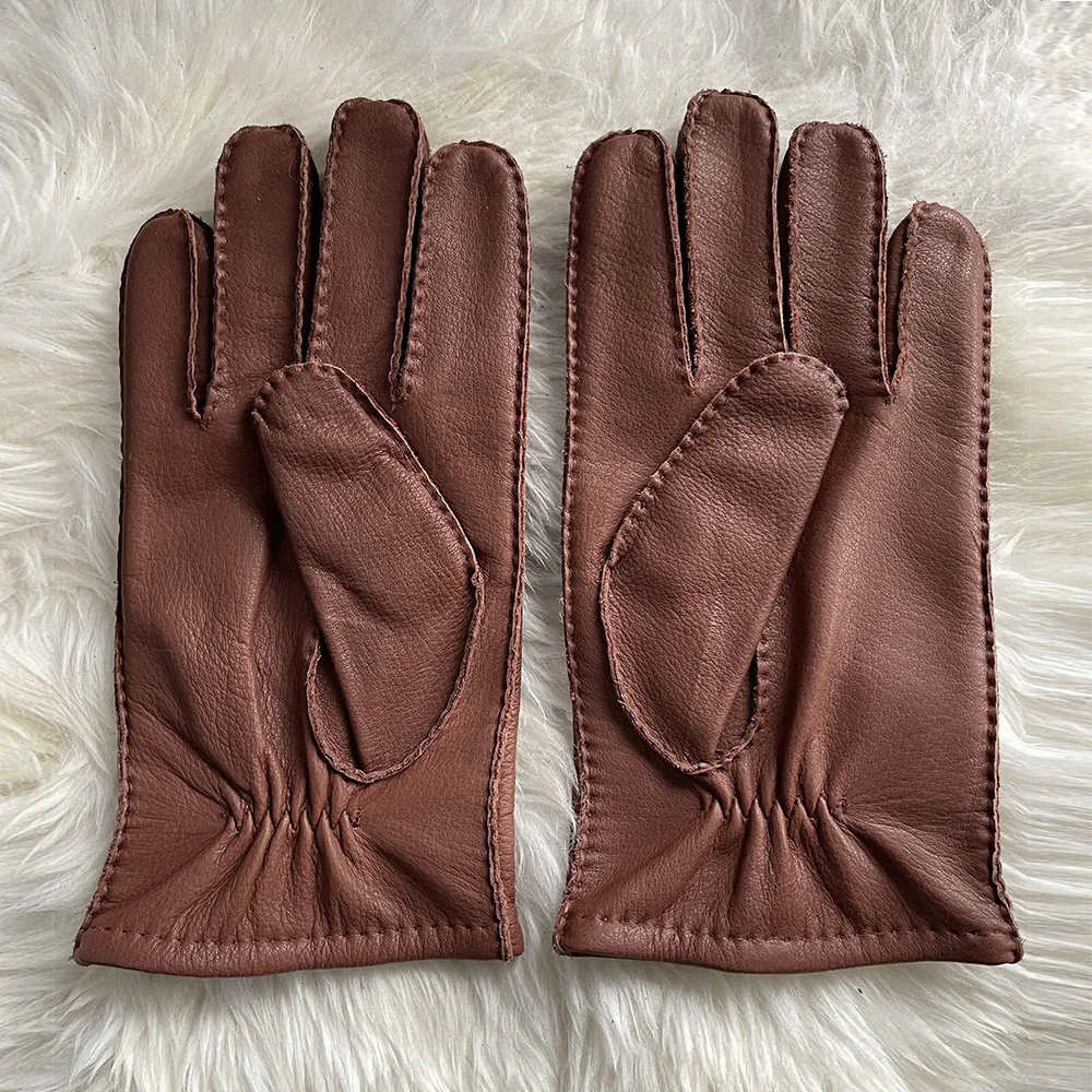 Men Genuine Leather Hand Craft Classic Gloves Sheepskin Gloves Winter Gloves