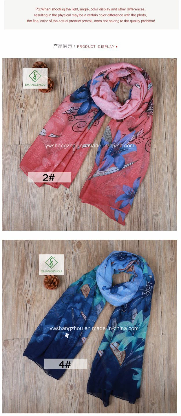 Top Selling Lily Printed Viscose / Polyester Fashion Lady Sunscreen Scarf