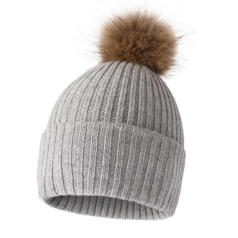 Customised Women Winter Merino Wool Hat with Fur Pompom