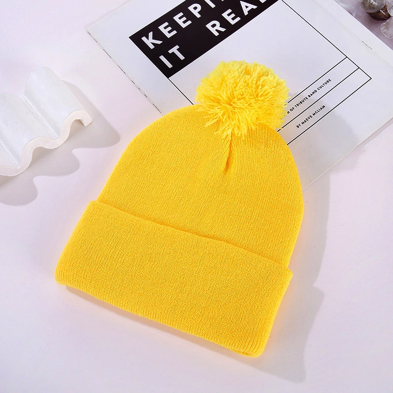 China Factory Solid Plain Acrylic Cap Winter Warm Beanie Hat with POM POM