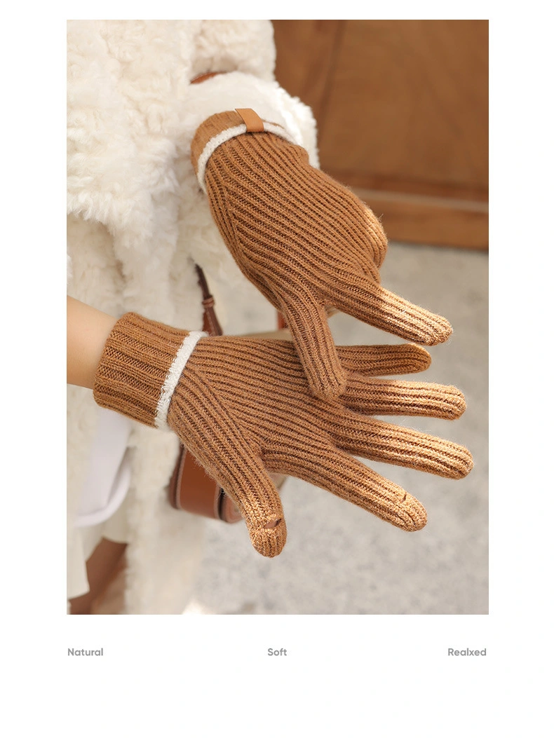 46% Sheep Wool Women&prime; S Winter Warm Soft Touch-Screen Knitted Gloves