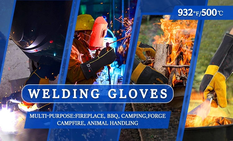 Yellow Hook Thick Cowhide Suede Leather Fire Cut Resistant Welding Gloves