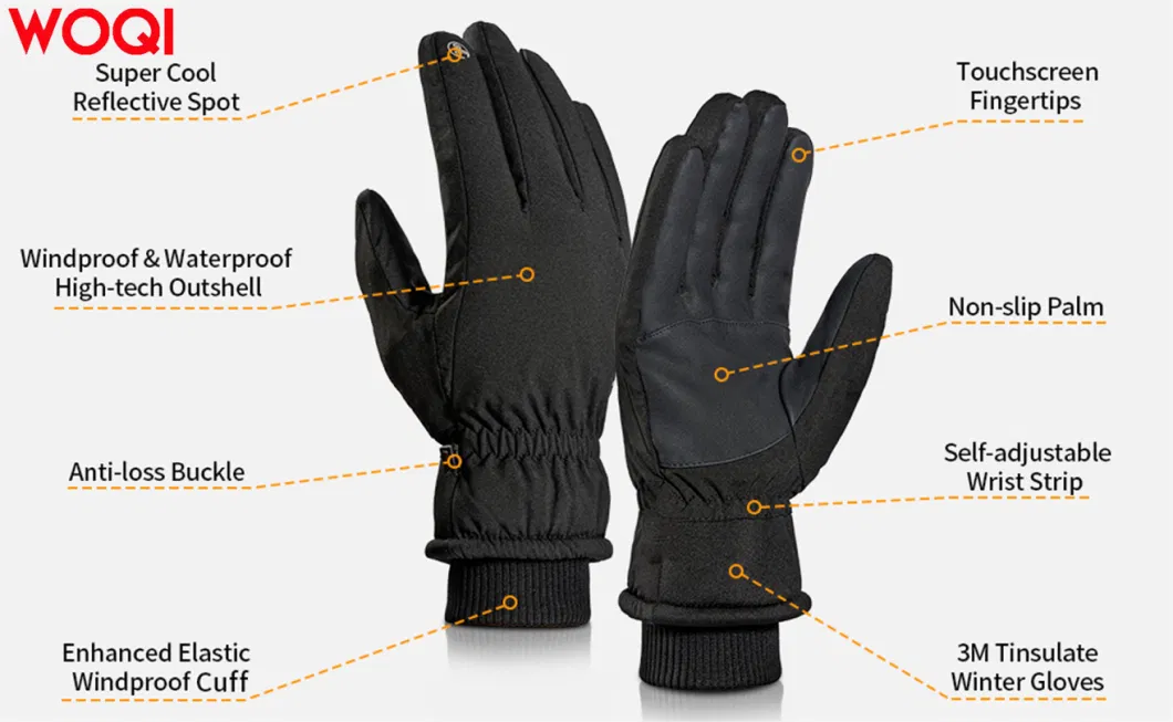 Woqi Men&prime;s Winter Gloves Warm Waterproof Ski Gloves for Women with Touch Screen