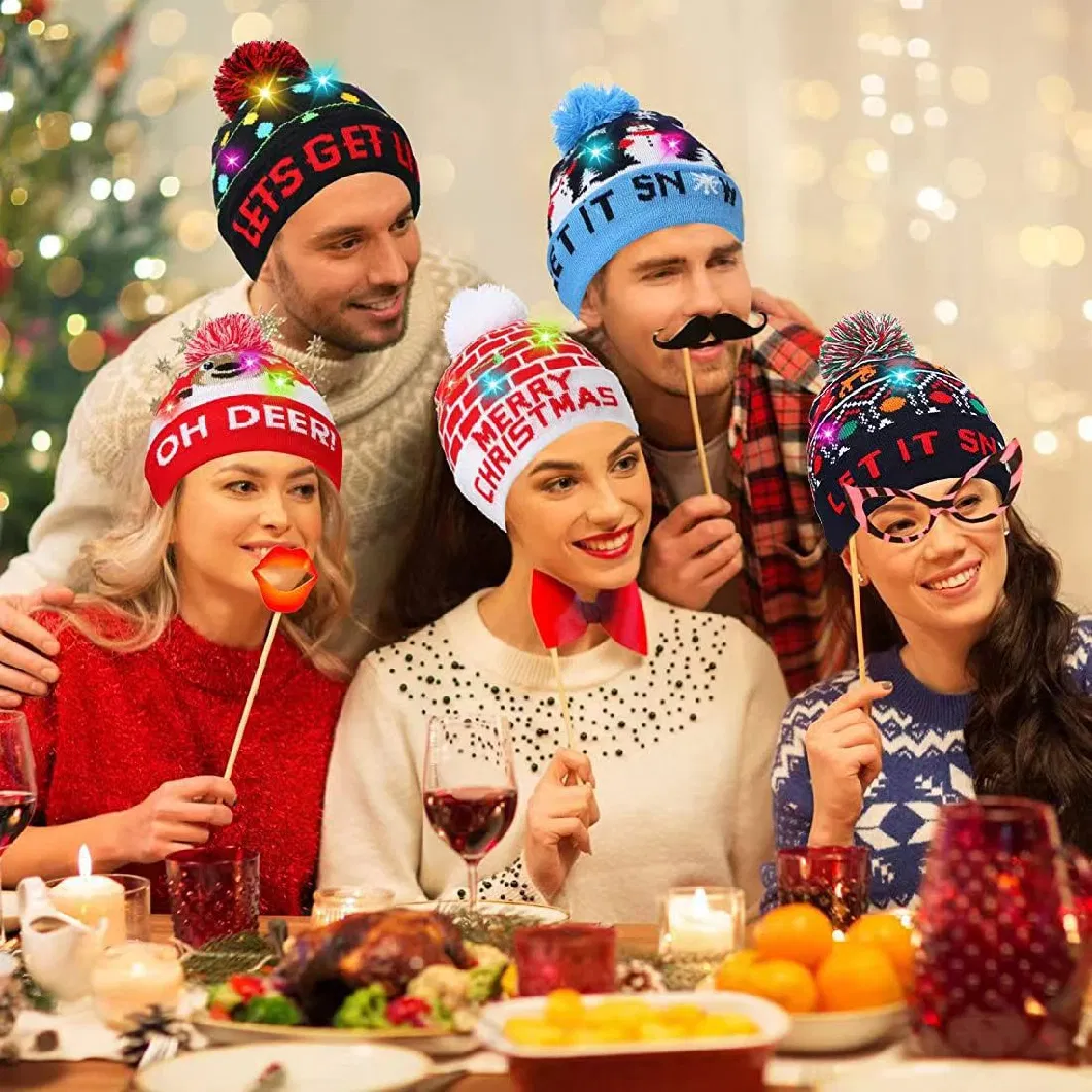 Christmas LED Light up Hat LED POM POM Hat with Gingerbread Man