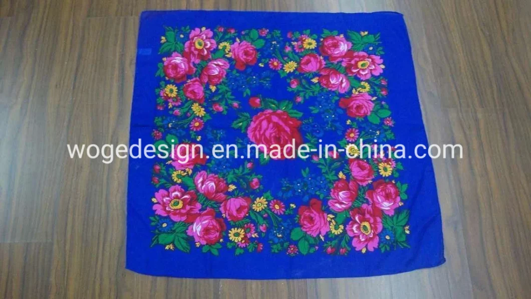 Tops Selling Woge Factory Unique Shawl Headwrap Headscarf Lady Cotton Feeling Acrylic Square Print Flower Scarf