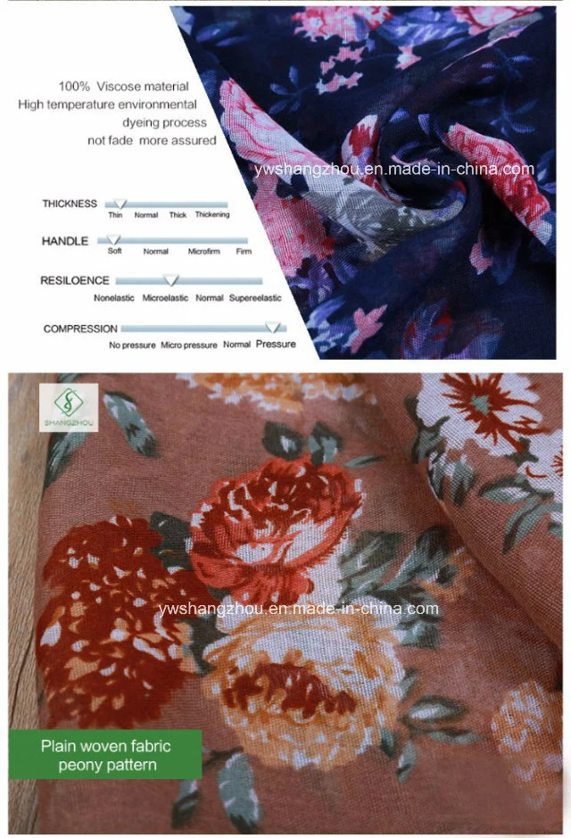 2018 Top Selling Retro Peony Printed Viscose / Polyester Fashion Lady Scarf