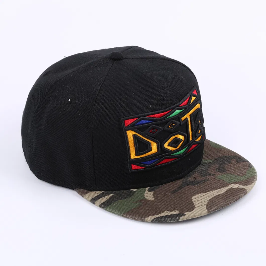 Two Tones OEM High Quality 3D Embroidered Baseball Hats Snapback Caps Hip Hop Style Flat Bill Hats with Adjustable Closure