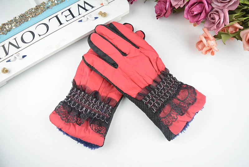 Autumn Winter Warm Women Padded Non-Slip Lace Full-Finger Hiking Skiing Sports Gloves