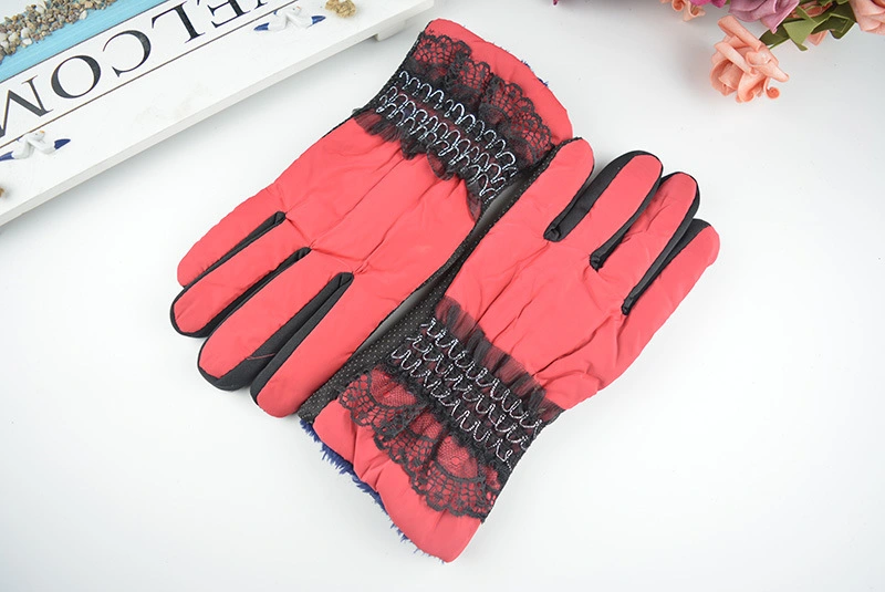 Autumn Winter Warm Women Padded Non-Slip Lace Full-Finger Hiking Skiing Sports Gloves