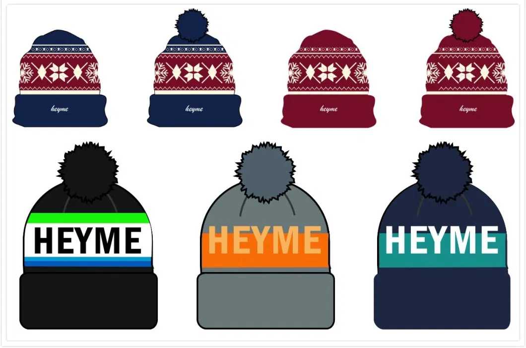 Factory Customized Plain Colors Wool Jacquard Knitted Beanie Caps Winter Sport Hat with Woven Label