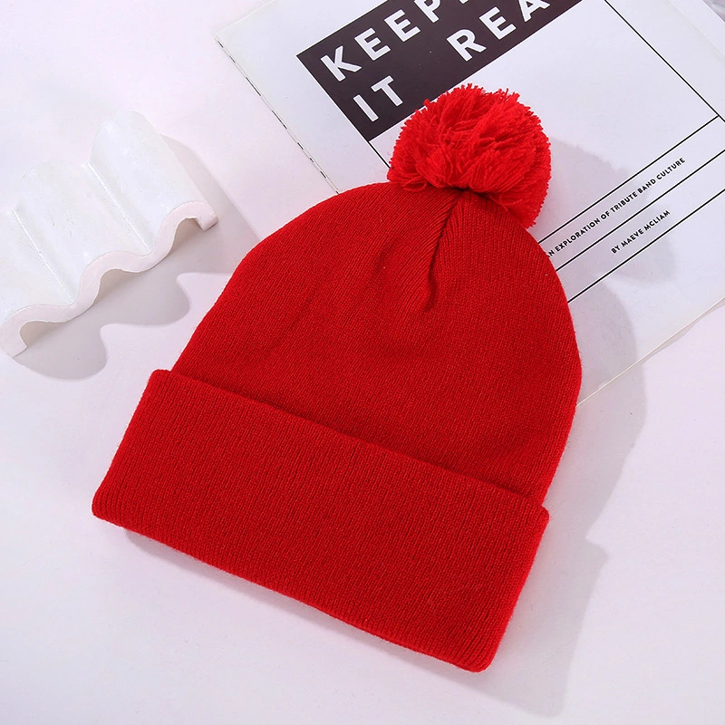 China Factory Solid Plain Acrylic Cap Winter Warm Beanie Hat with POM POM