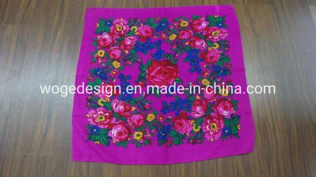 Tops Selling Woge Factory Unique Shawl Headwrap Headscarf Lady Cotton Feeling Acrylic Square Print Flower Scarf