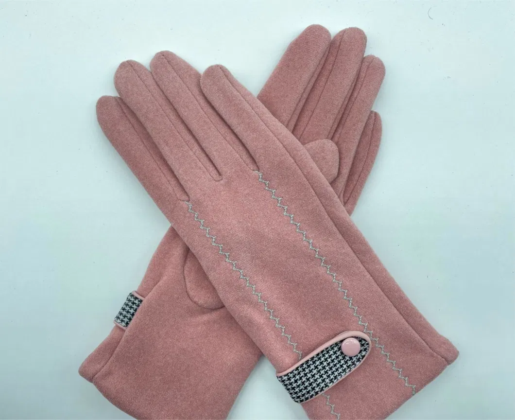 Knitted Velvet Embroidered Button Warm Fashion Women Velvet Touch Screen Gloves