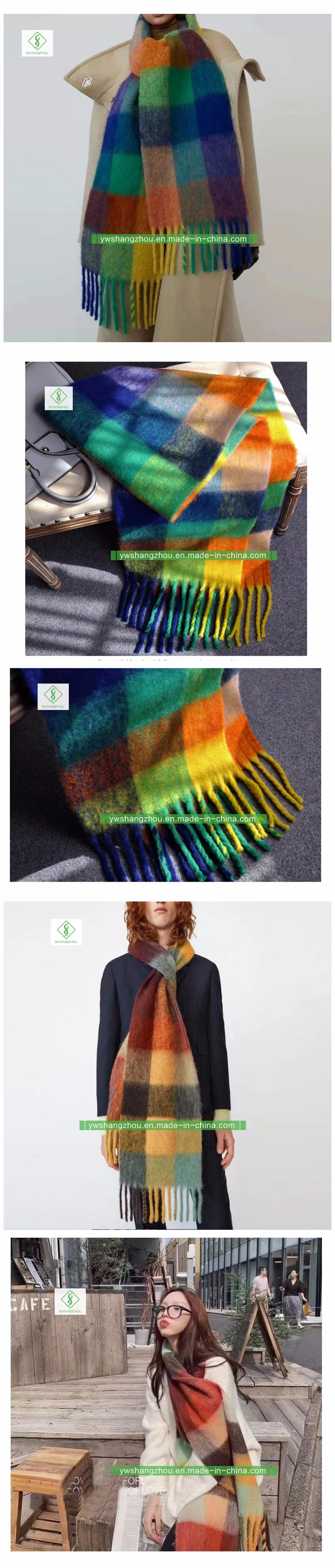 Cashmere Rainbow Plaid Warmer Fashion Leisure Winter Shawl Scarf