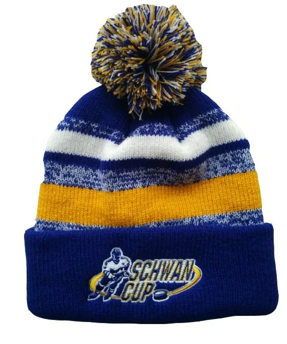 Custom Blend Stripe Knitting Cuff Embroidery Thick Warm Winter Hockey Beanie Hat