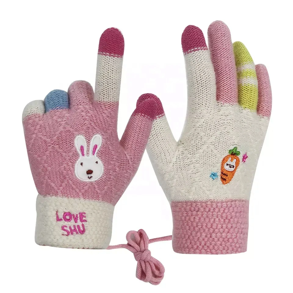 Girl Winter Warm Cute Touchscreen Stretchy Magic Knitted Jacquard Embroidery Acrylic Gloves