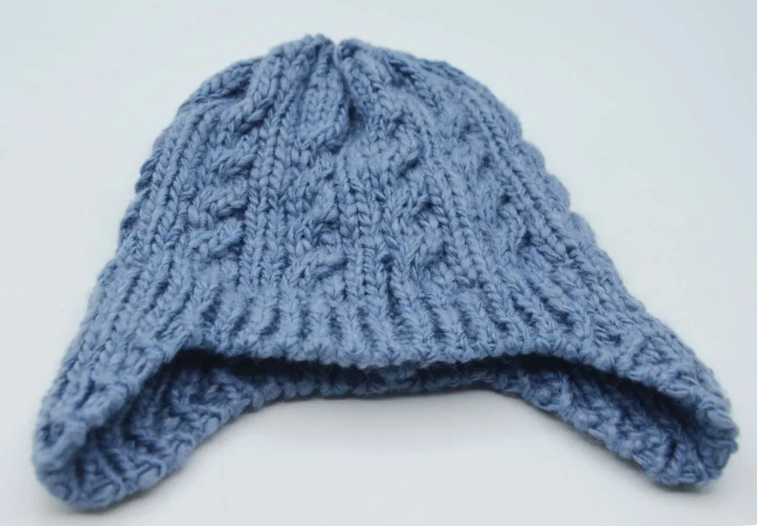 Warm Soft Blue and Multi Striped Children Knitted Hats BSCI Oeko Tex