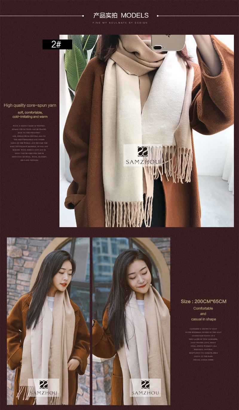 Winter Core Spun Yarn Scarf Two Tone Colour Fashion Shawl