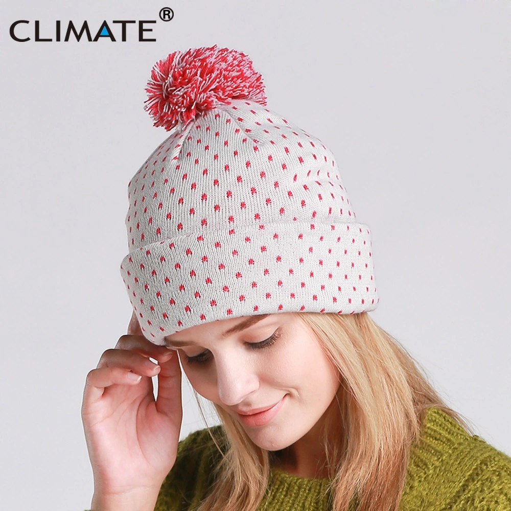 Climate Women Autumn Winter Warm Beanie Hat Lady Nice Soft Pretty Warm POM Poms Knitted Grey Hat for Women Girls