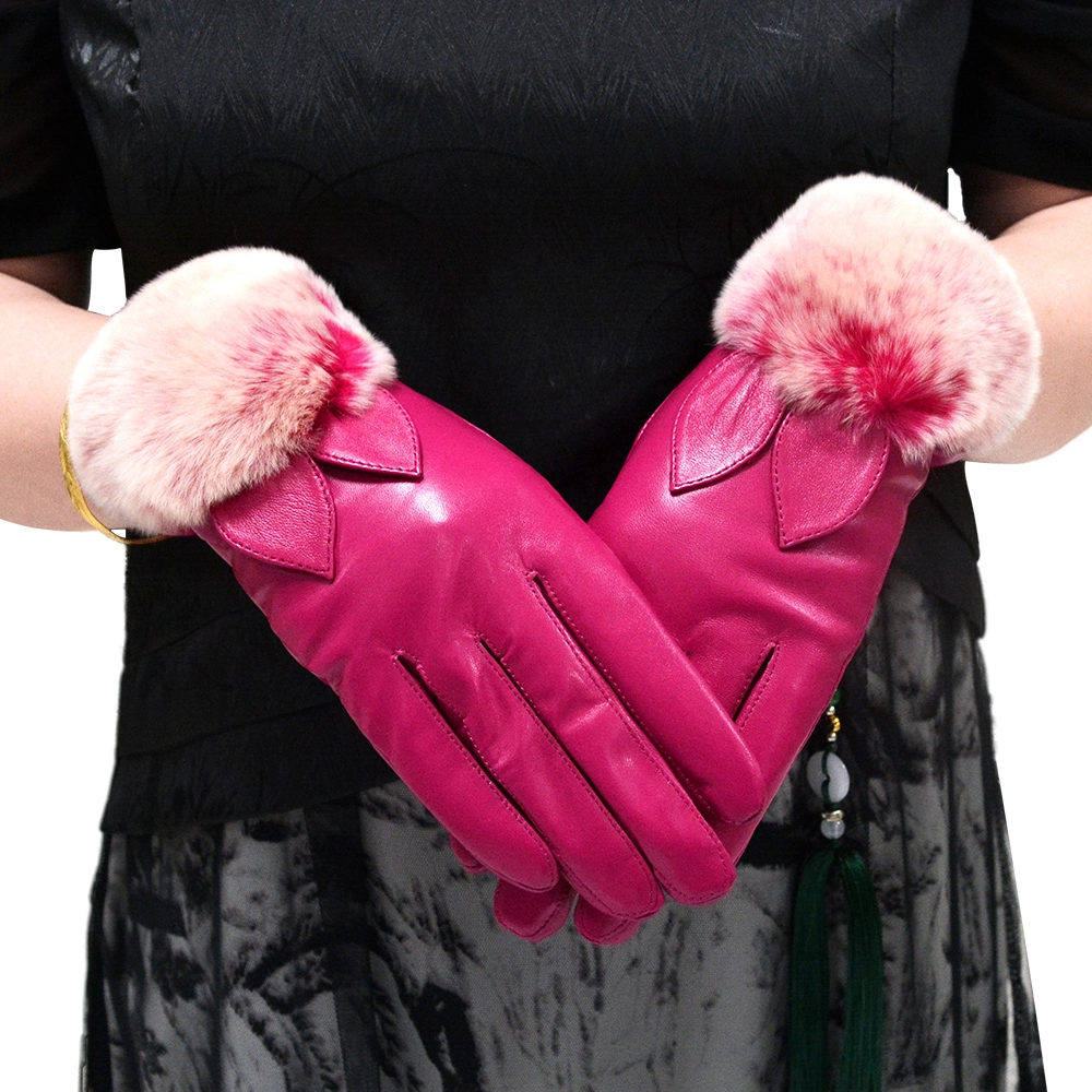 High Quality Customizable Colours Glove Daily Life Usage Sheepskin Gloves Pink Mittens Whole Leather