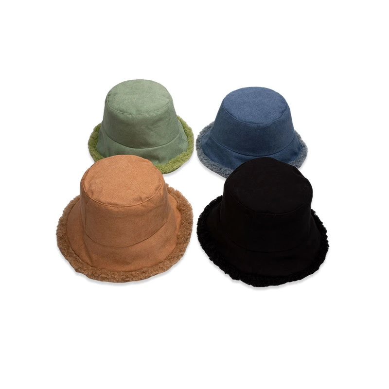 Unisex Warm Winter Polyester Sherpa Customzied Logo Reversible Bucket Hat