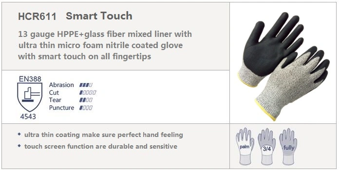 Hppe Fiber Cut Resistant Gloves Smart Touch Work Glove